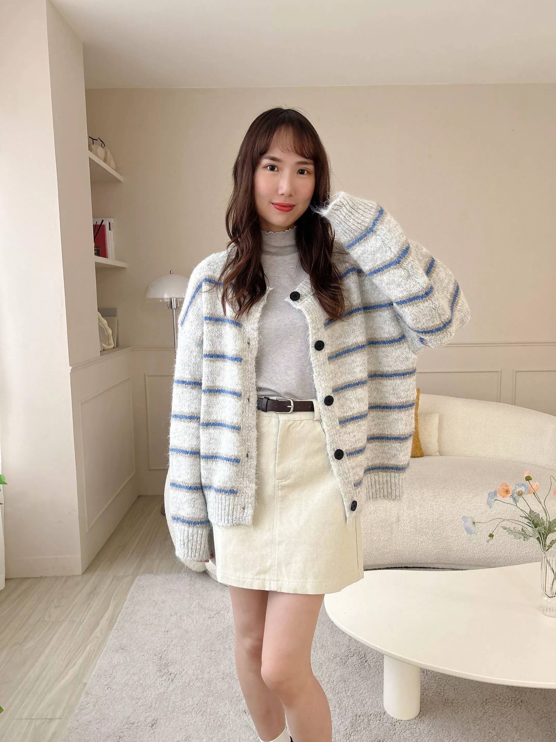 擁抱冬日排釦彩橫條毛衣外套 (2色)