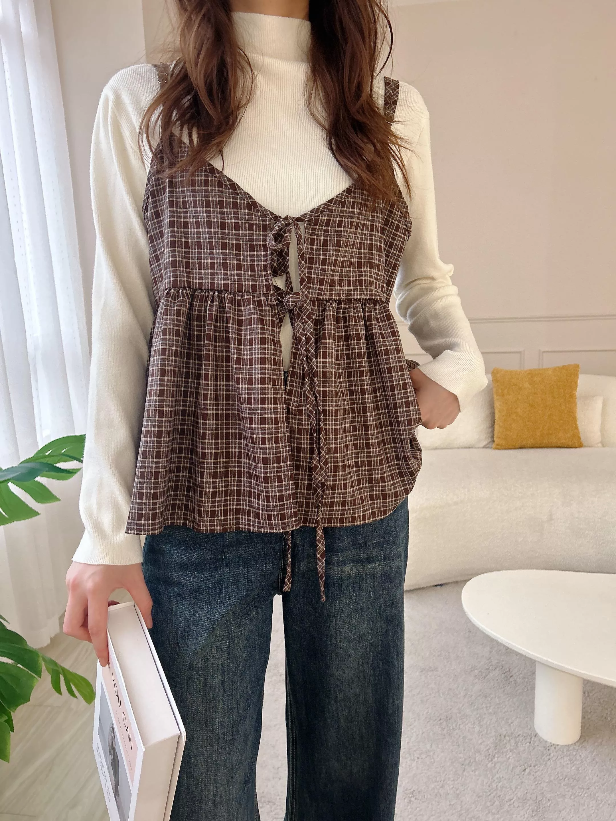 歐膩心頭愛兩面穿格紋背心 (2色)