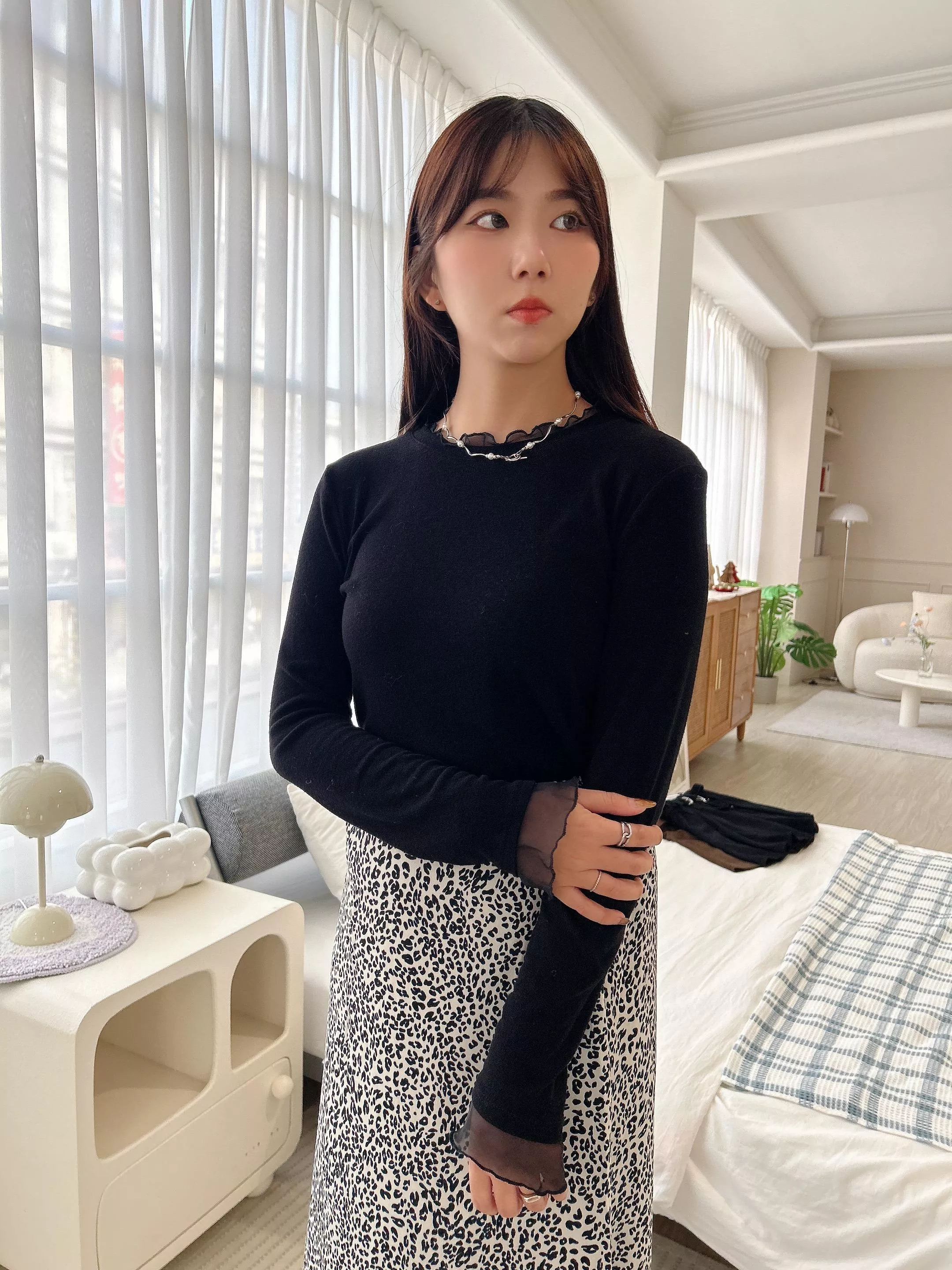 優雅仙女拼接雪紡邊上衣 (3色)