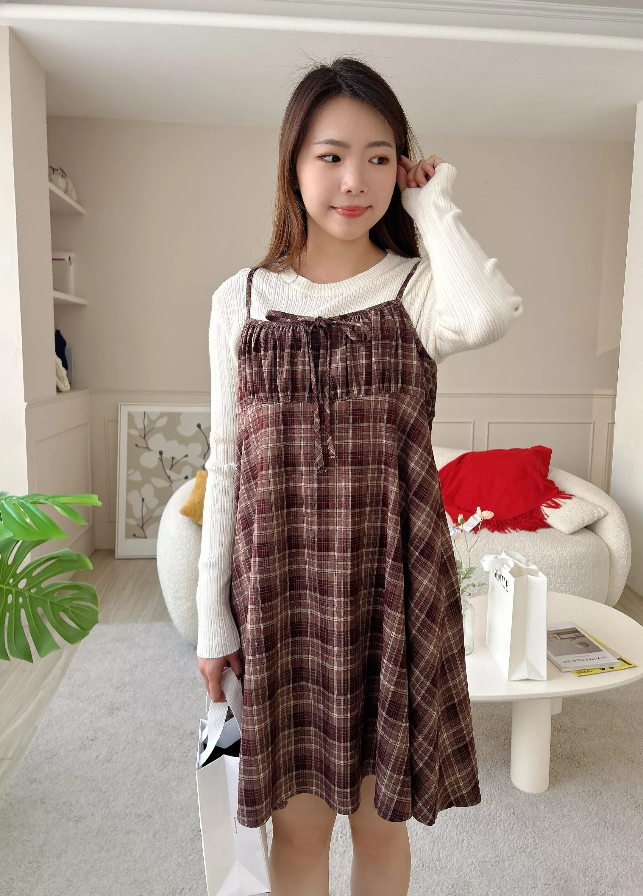 新年派對格紋口袋短洋裝