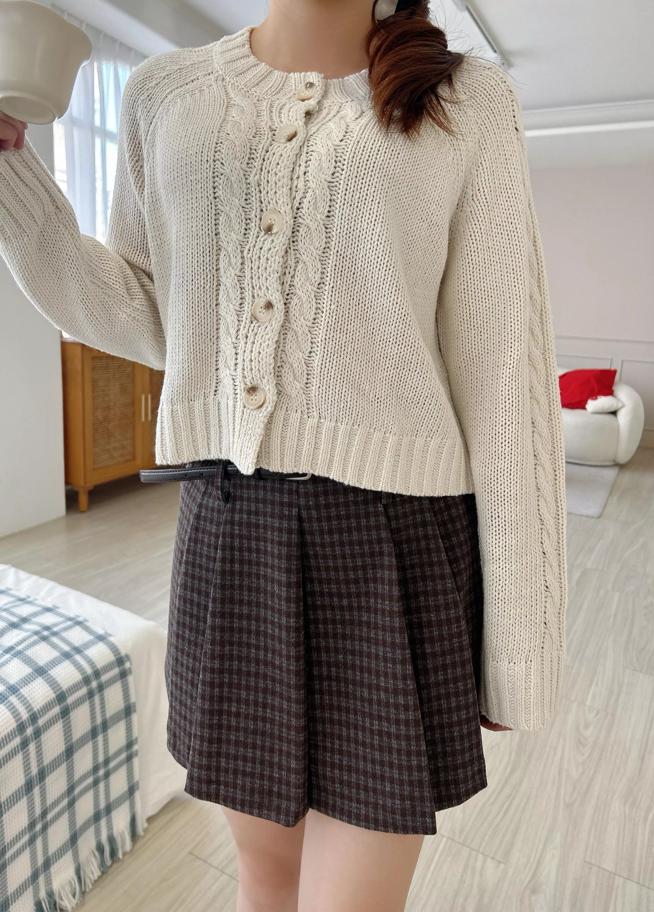 戀愛手札附皮帶格紋毛呢短裙 (2色)