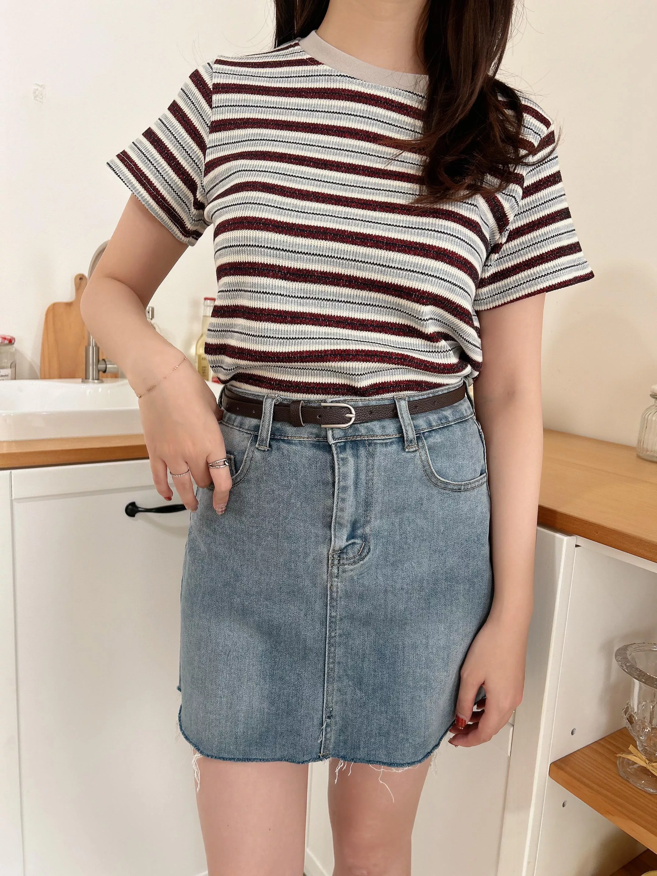 萬中選一附皮帶彈力牛仔短裙 (S-L)