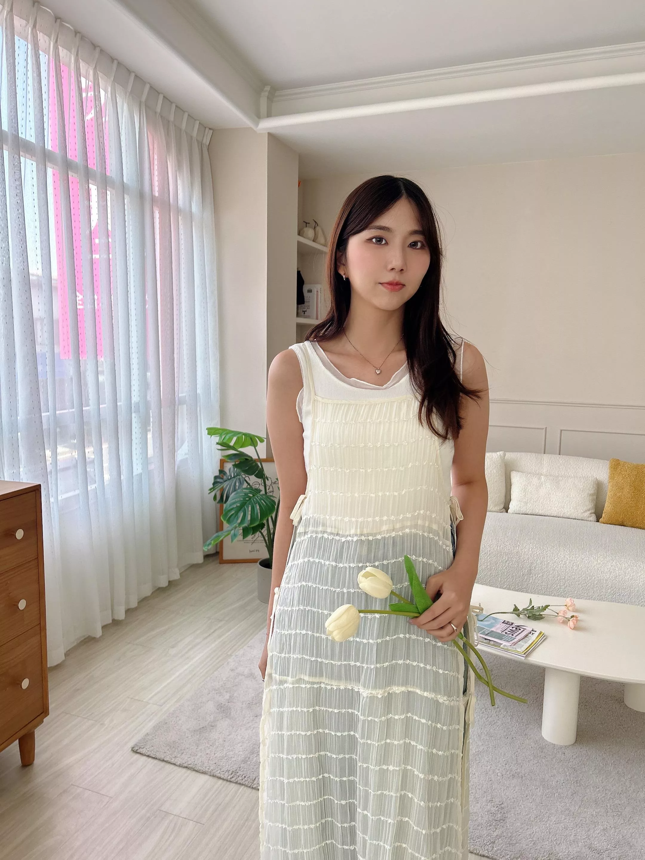 一眼入迷細肩外罩綁帶長洋
