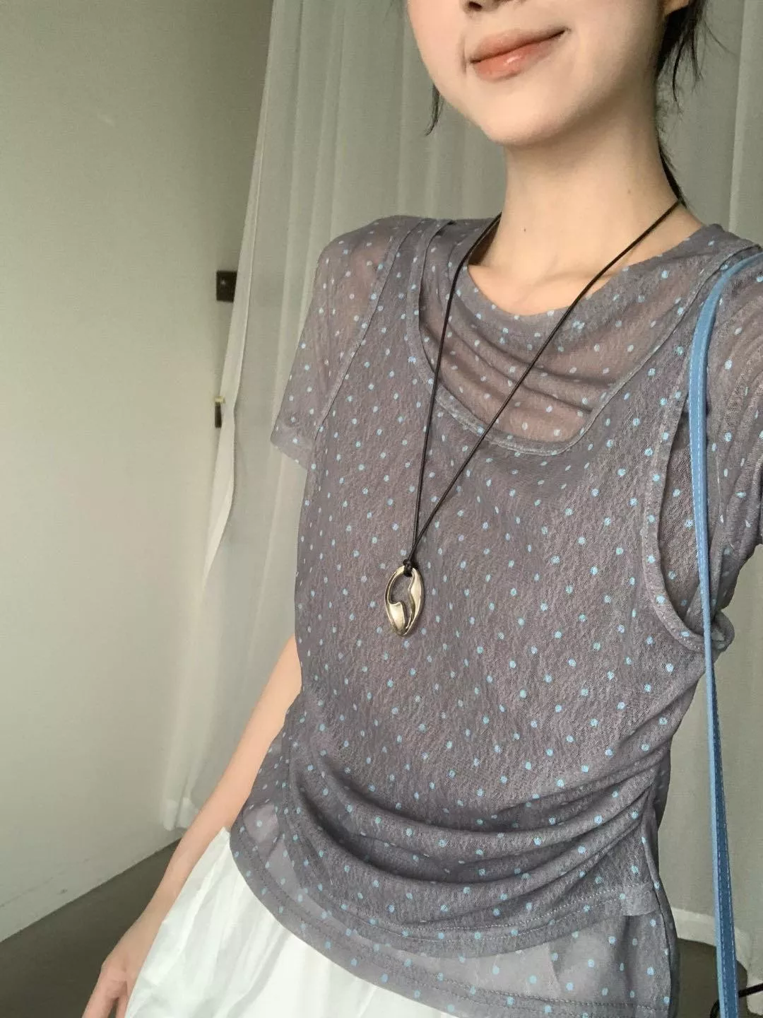 復刻甜心❤︎波點假兩件上衣 (2色)