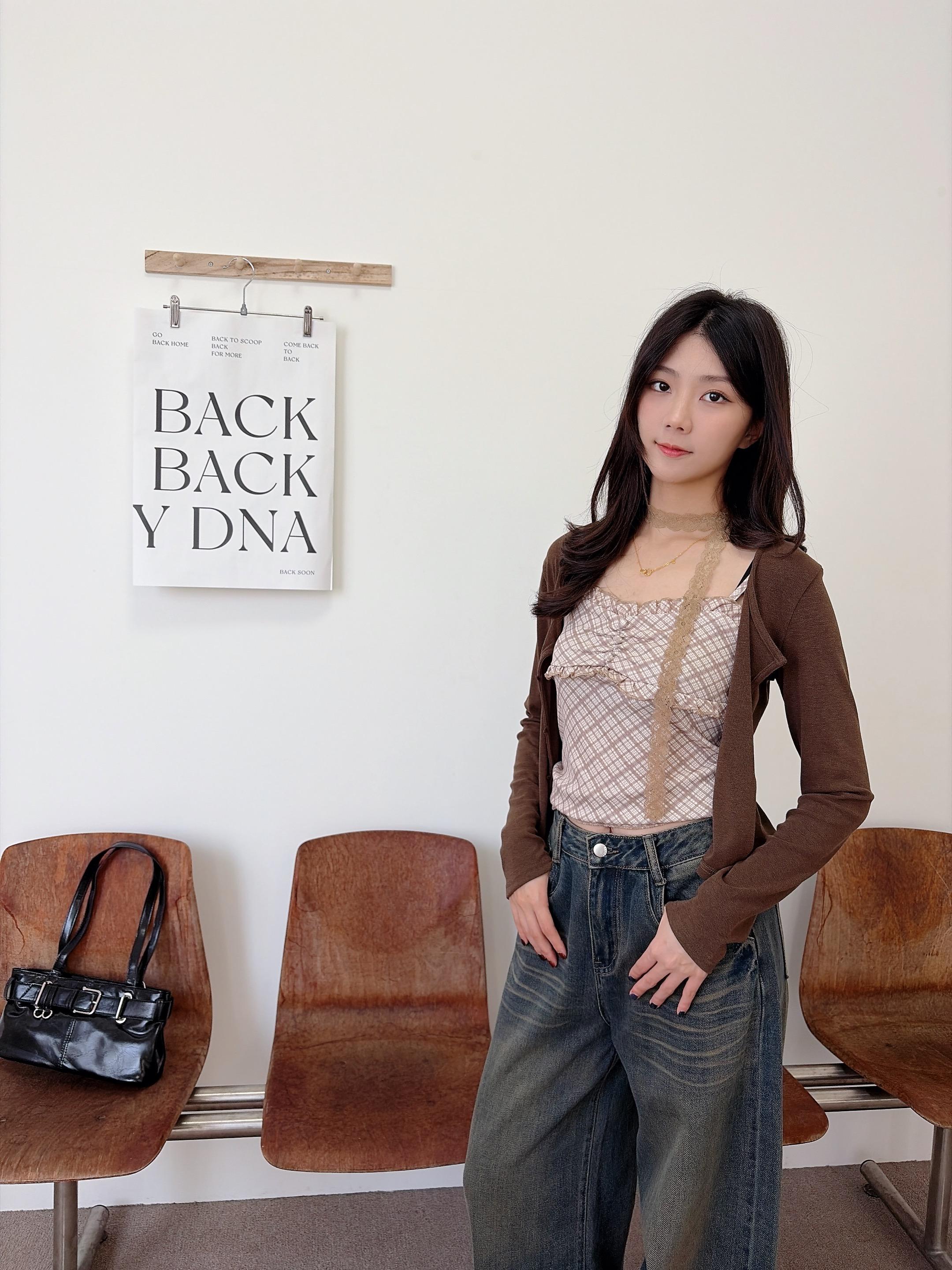 仙女特調格紋蕾絲背心+外罩Set (2色)