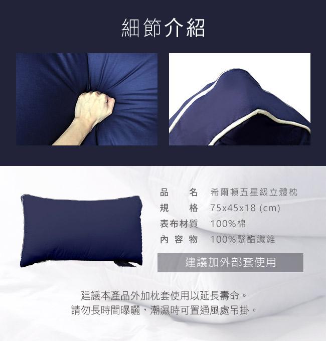 名牌精選【希爾頓】五星級100％60支紗純棉藍色愛情海雙滾邊抗螨抑菌枕