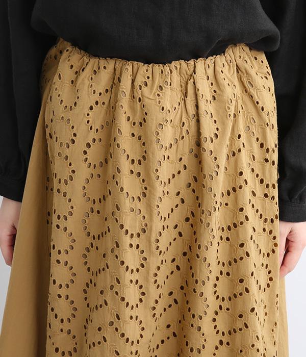NEW~棉質剪接刺繡長裙