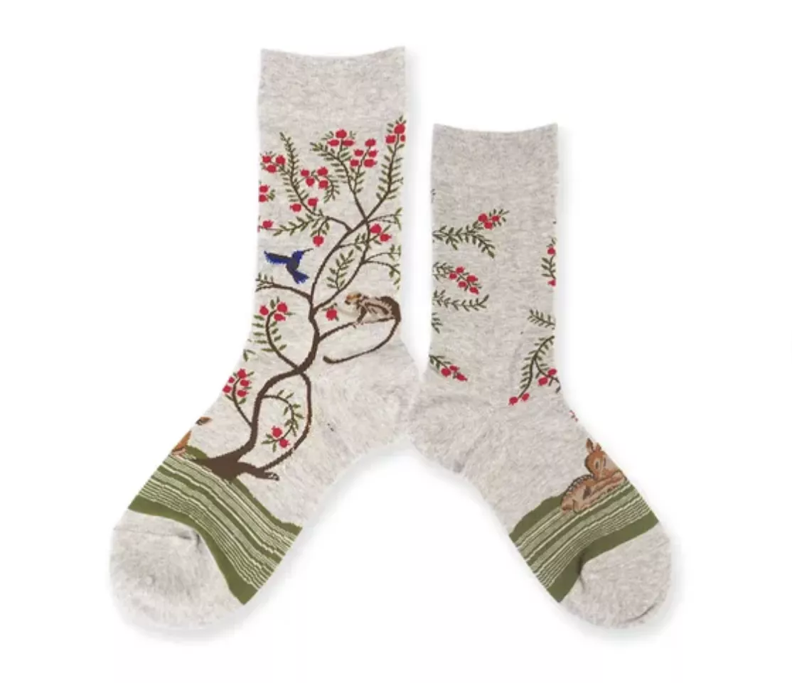 日本奈良製~花鳥風格棉襪