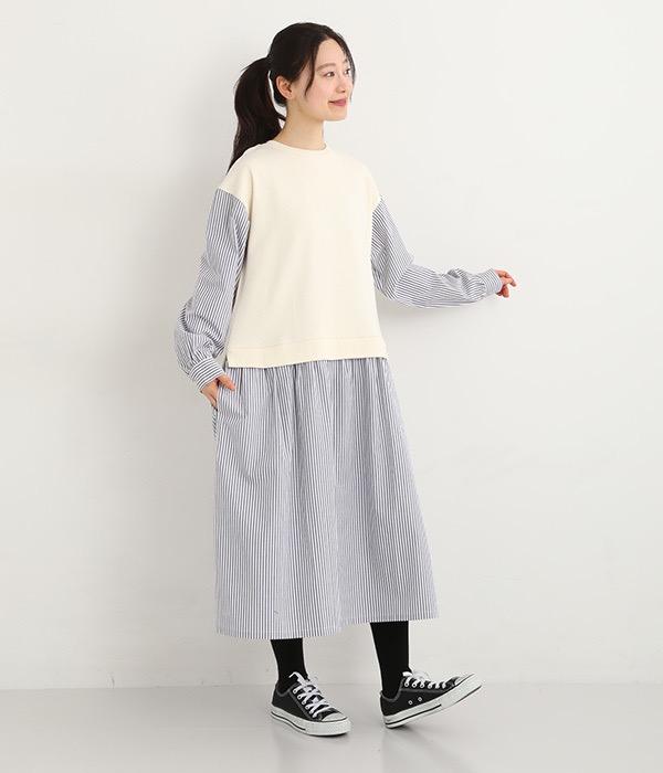 純棉假二件休閒洋裝