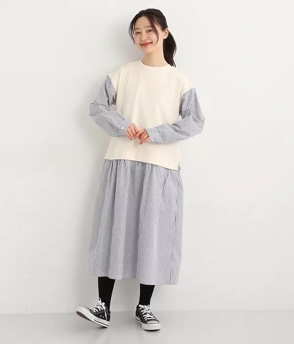 純棉假二件休閒洋裝