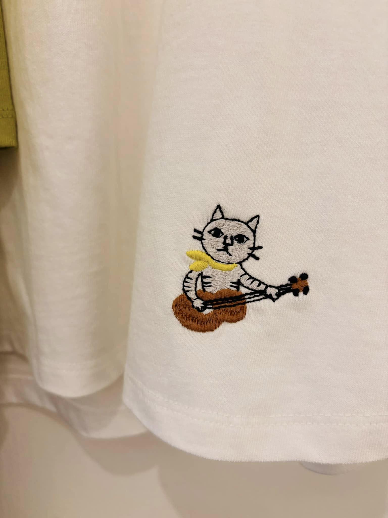 NEW~純棉貓咪吉他刺繡T-shirt