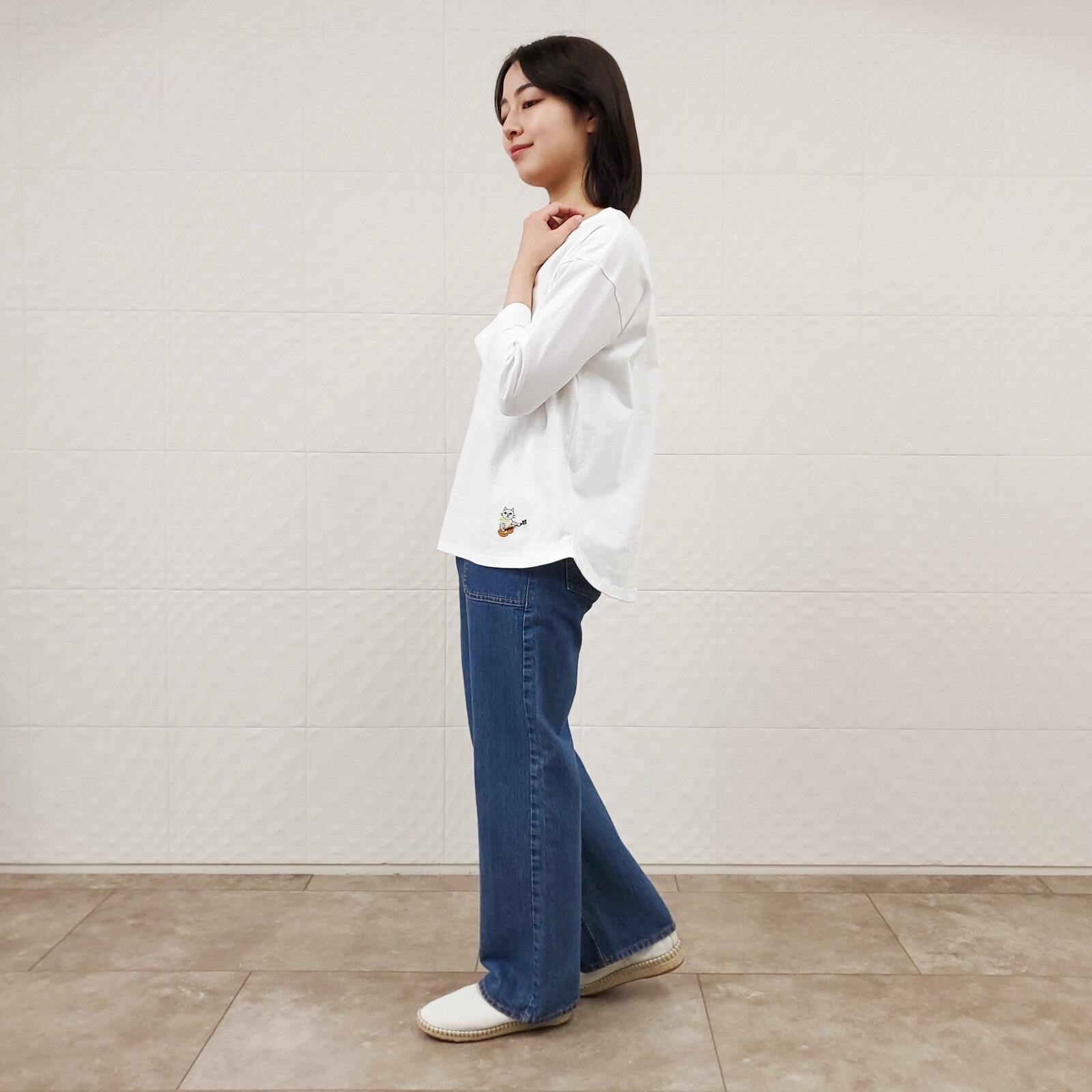 NEW~純棉貓咪吉他刺繡T-shirt