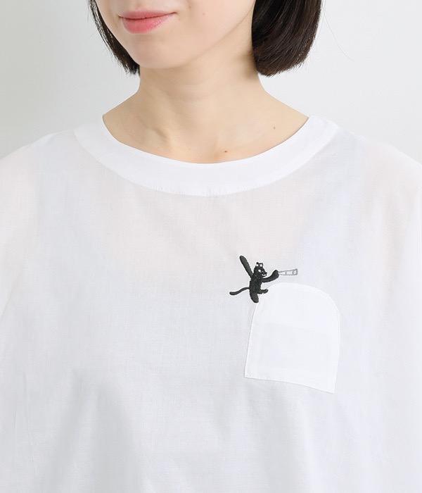 NEW~純棉小黑貓刺繡罩衫