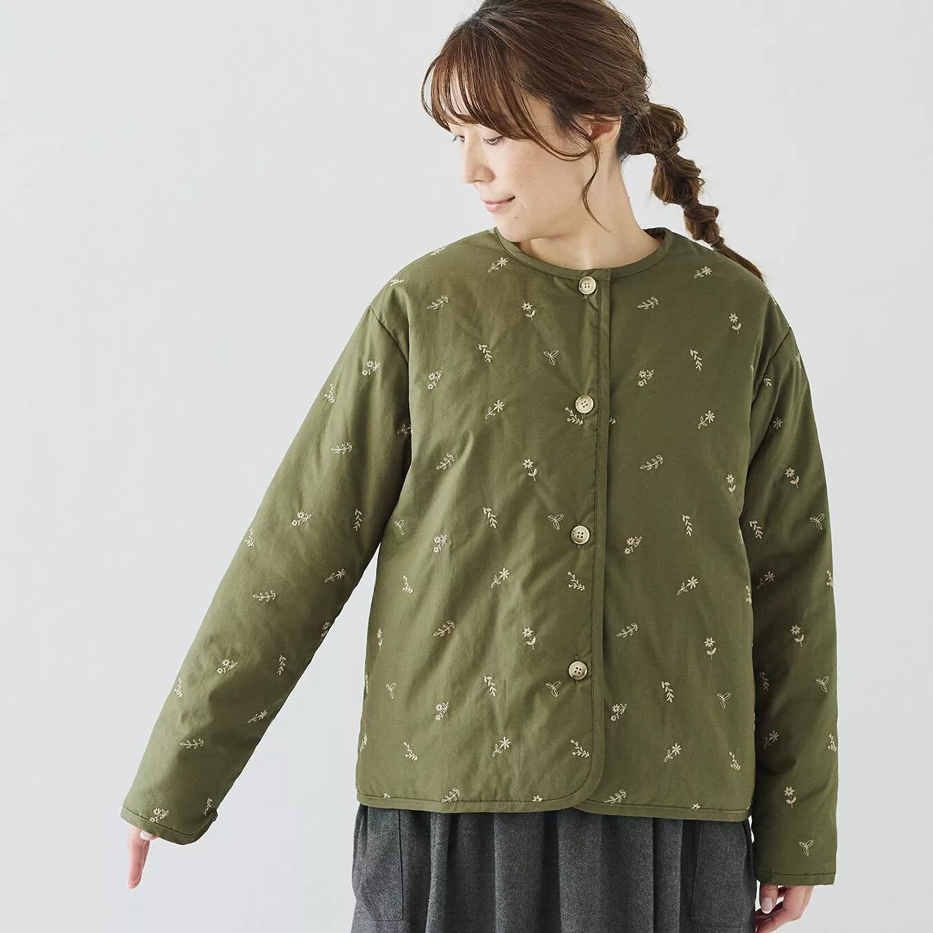 花朵刺繡夾棉外套