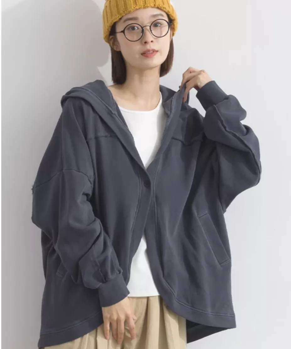寬鬆版-毛圈布連帽外套