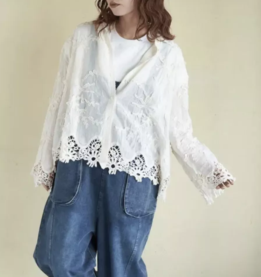 純棉花朵刺繡襯衫