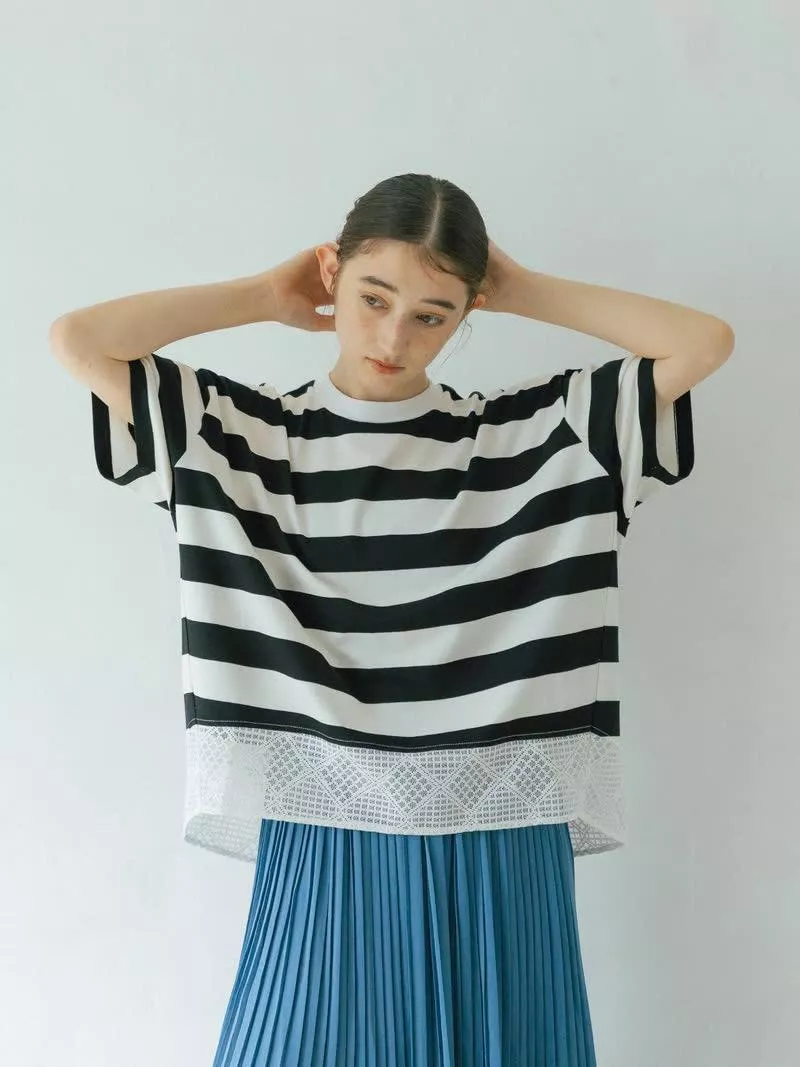 sosotto條紋蕾絲拼接上衣
