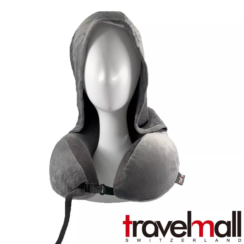 Travelmall 舒適記憶旅行連帽頸枕-灰