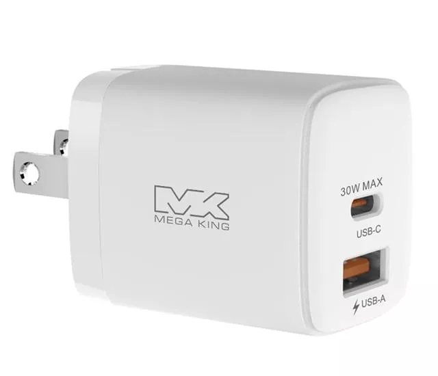 MEGA｜30W氮化鎵雙孔旅充頭(1C1A) 白