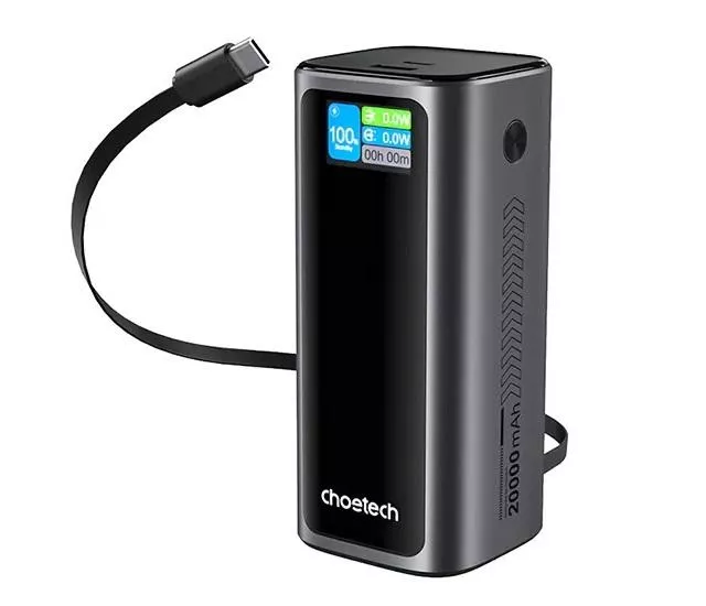 量批∥Choetech｜狠能充 20000mAh PD130W 筆電快充自帶線行動電源 B815C 有CCC認證