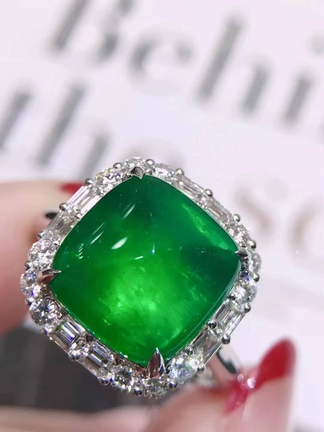 4.8ct祖母綠大糖塔戒指💍，VVG翠綠瑩潤，鑽石0.7ct💎