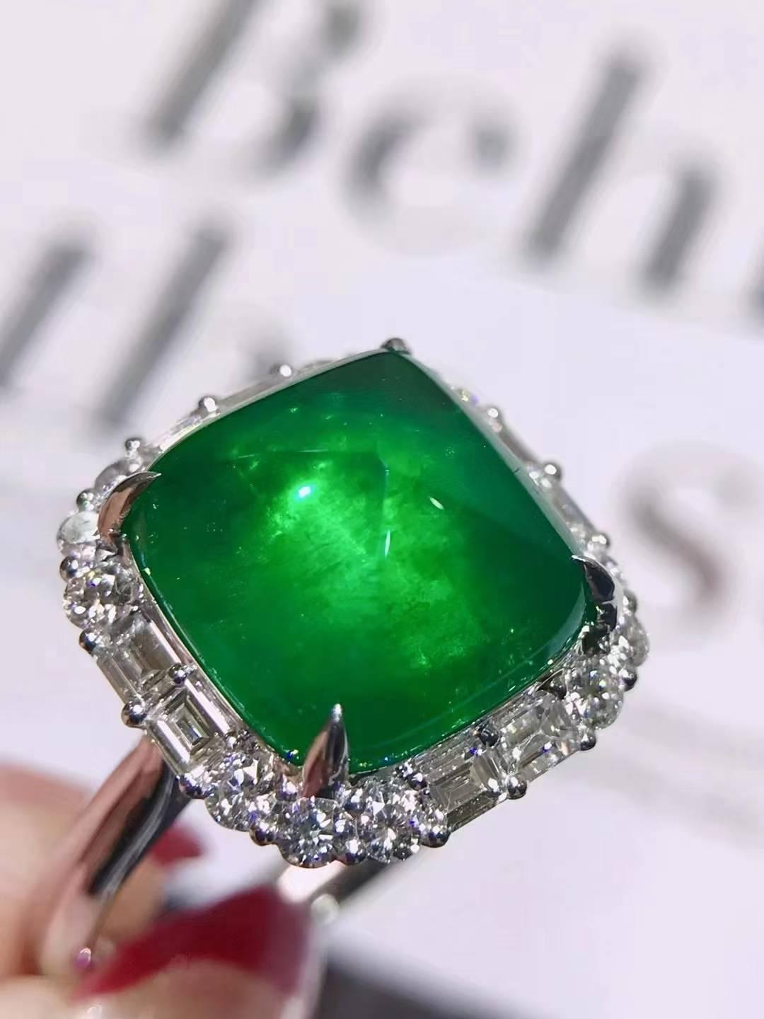 4.8ct祖母綠大糖塔戒指💍，VVG翠綠瑩潤，鑽石0.7ct💎