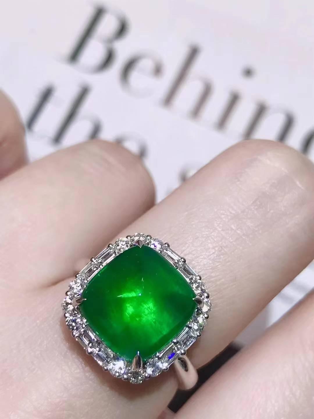 4.8ct祖母綠大糖塔戒指💍，VVG翠綠瑩潤，鑽石0.7ct💎