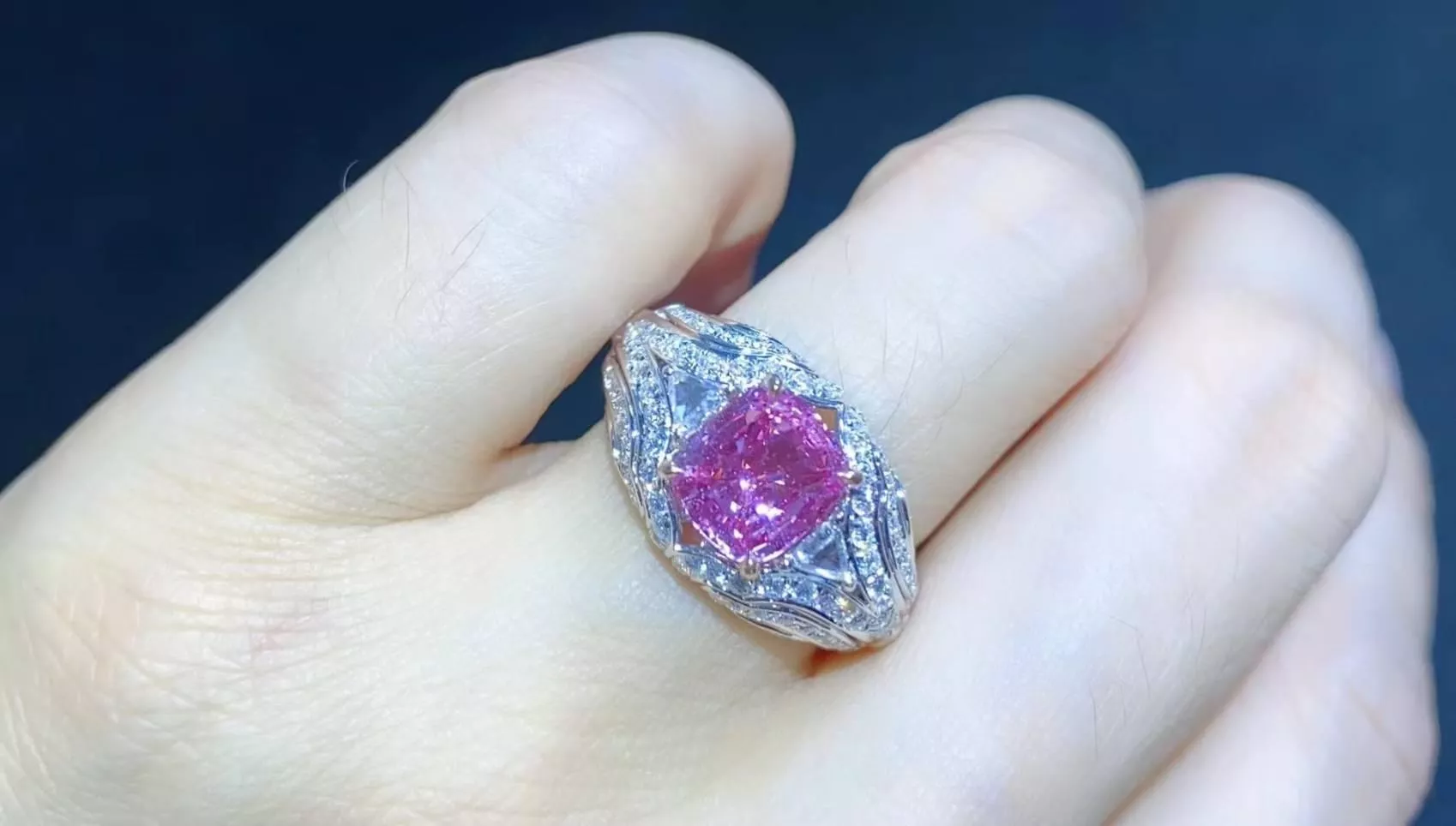 無燒帕帕拉恰戒指2.05克拉🆕18k白金配鑽石豪華鑲嵌💎用金7.07克，鑽石1.04克拉