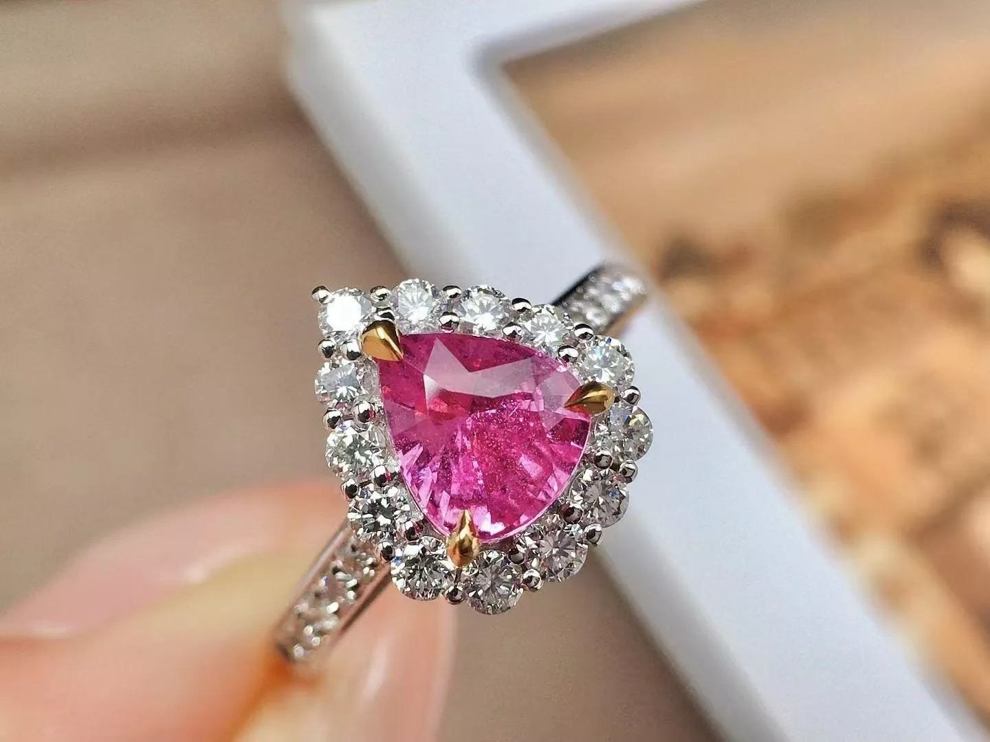 無燒帕帕拉恰戒指 主石1.03克拉