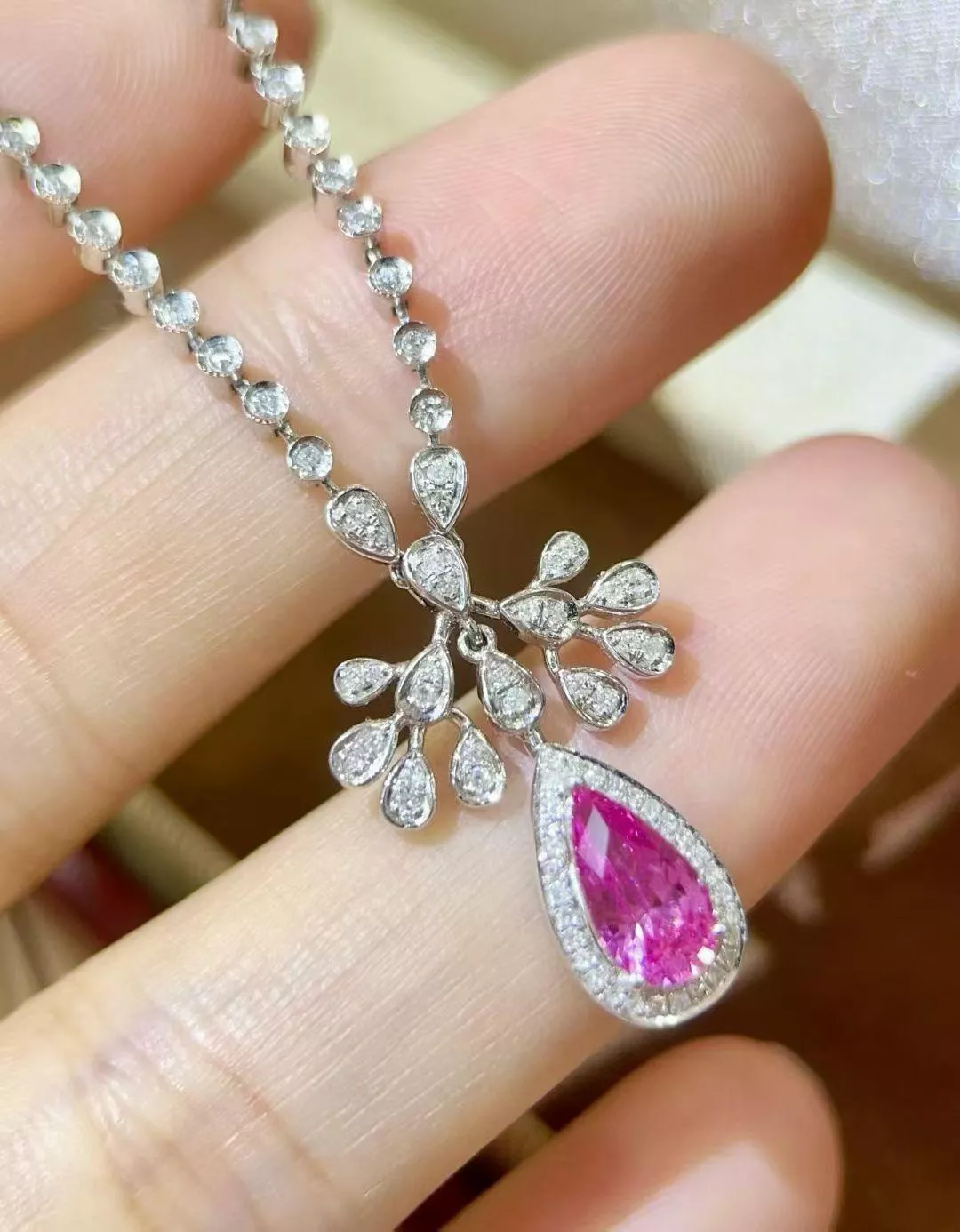 無燒帕帕拉恰項鍊  1克拉 18k金配鑲 43.6分鑽石 台北門市 CG-623