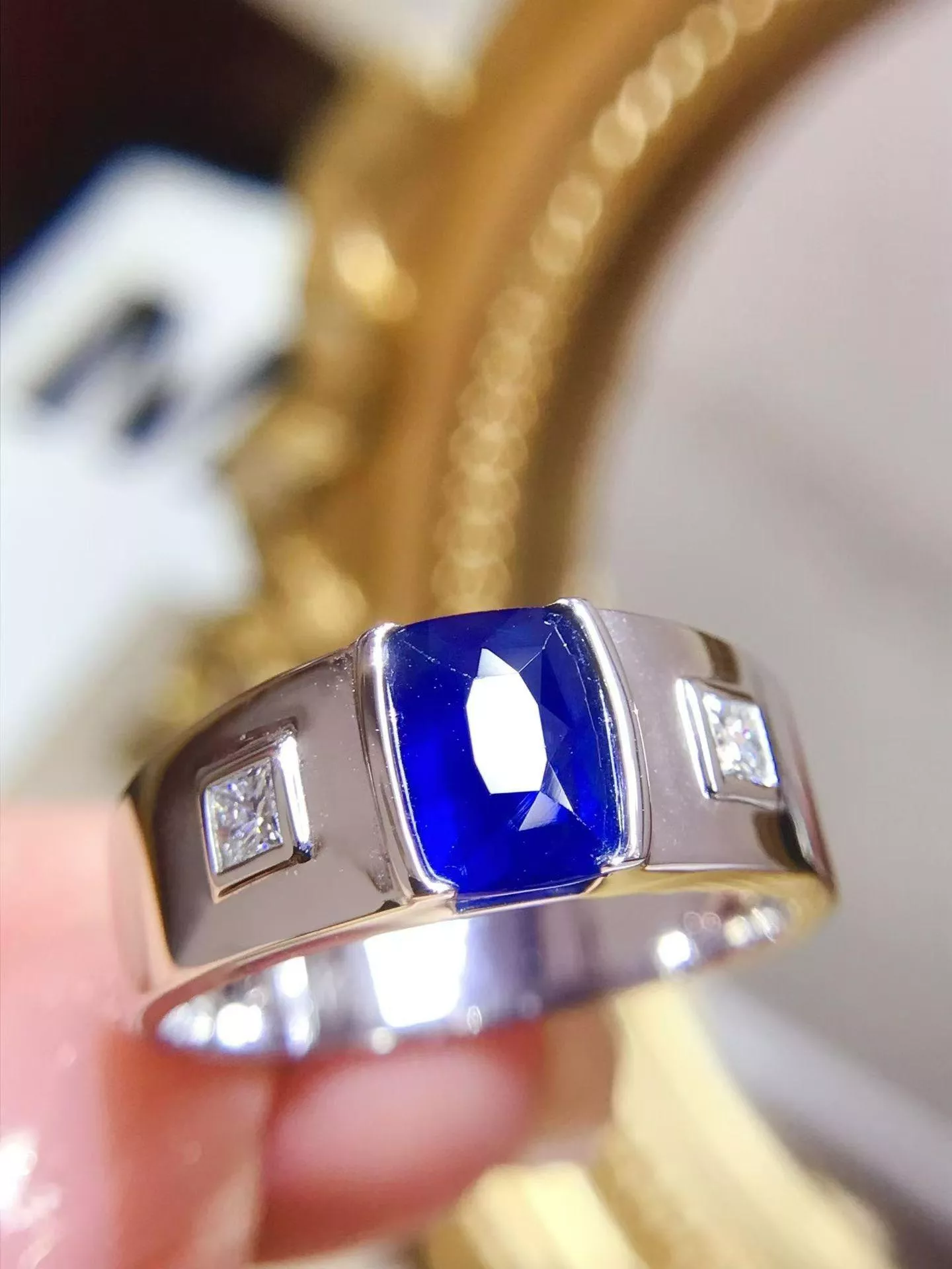 藍寶石男士戒指 1.53克拉 18k金配鑲 0.29克拉鑽石 台北門市 CG-667