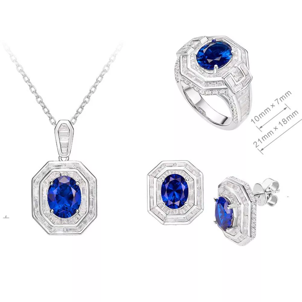 培育藍寶石 2.5-3.6克拉德墨忒爾套組 台北門市 客製化訂製白金 (藍寶石戒指 吊墜 耳環 矢車菊  皇家蘭 斯里蘭卡 )