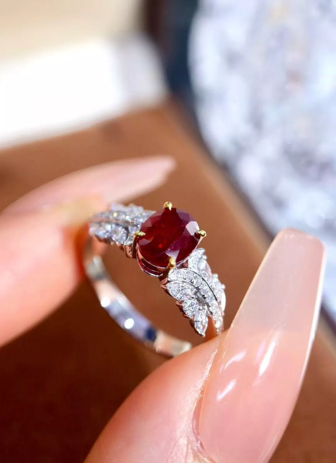 無燒紅寶石戒指 1.27克拉 18k金配鑲 0.365克拉鑽石 台北門市 CG-696