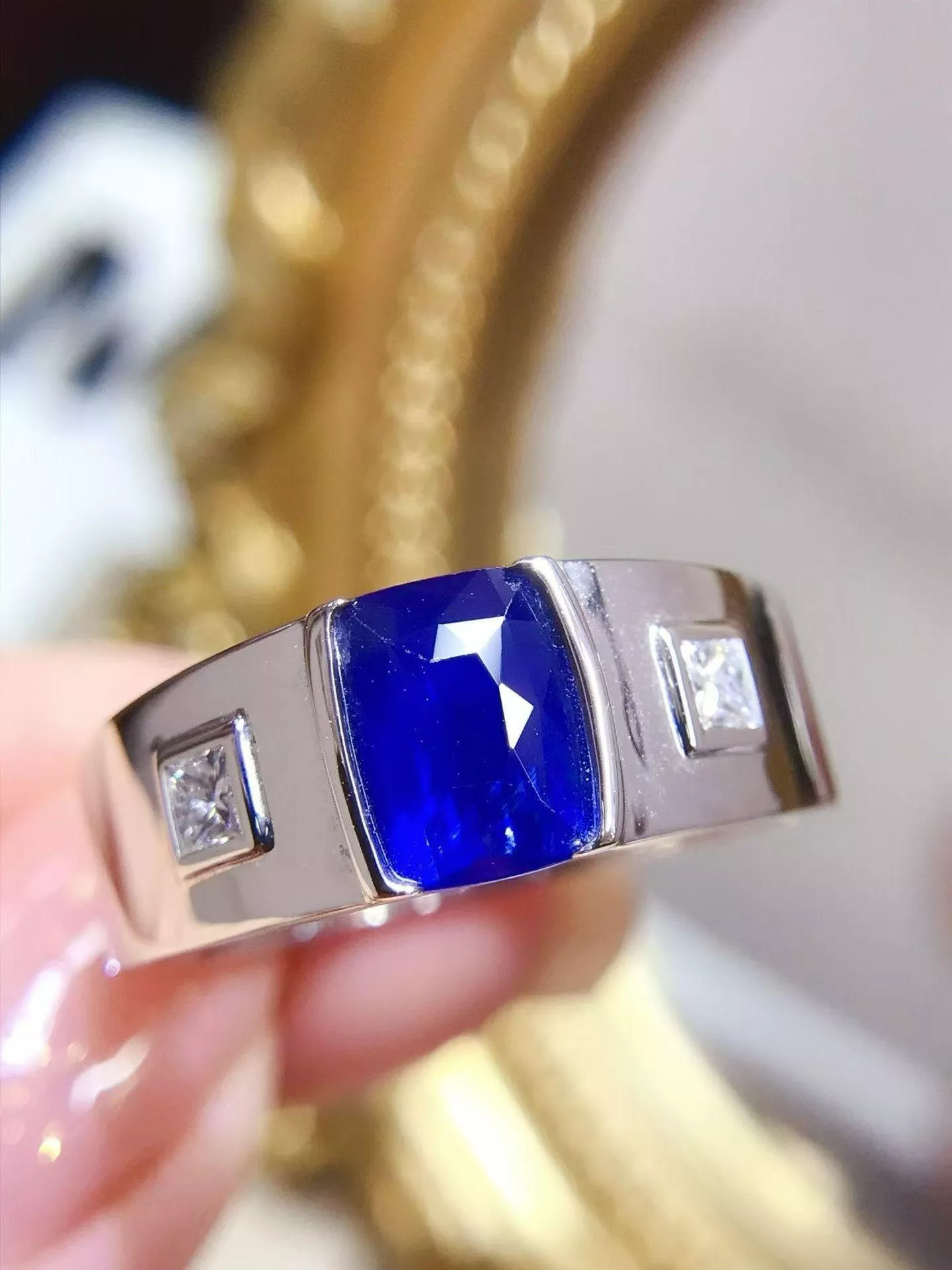 藍寶石男士戒指  1.53克拉 18k金配鑲 0.29克拉鑽石 台北門市 CG-706