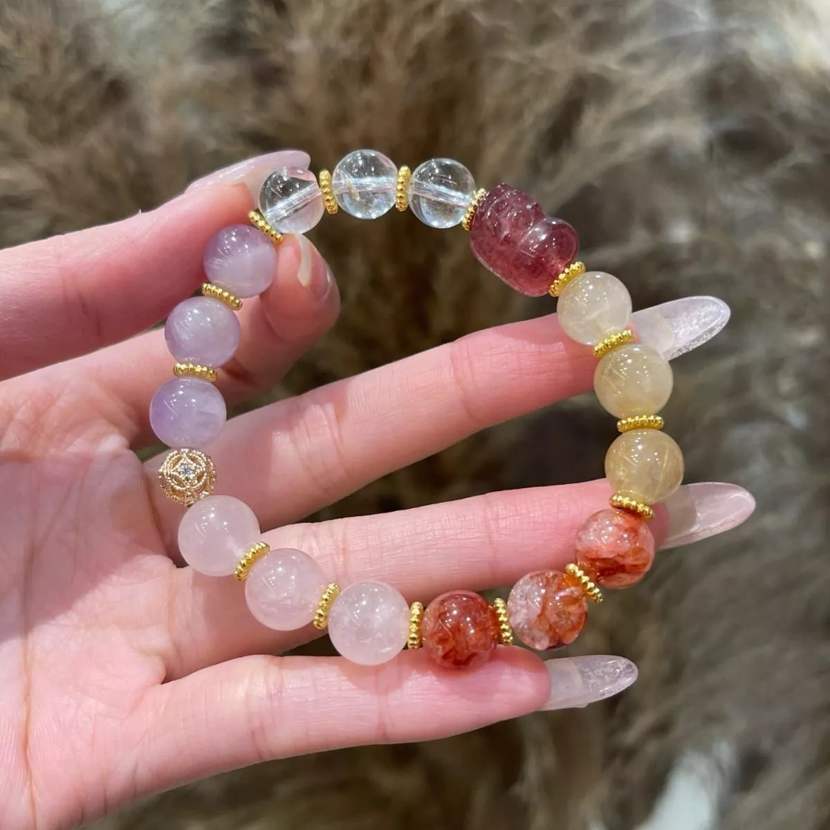 水晶手鍊 天然水晶 天然紅膠花金晶 白水晶 紫玉 客製化訂製 桃花 轉運 姻緣 招財