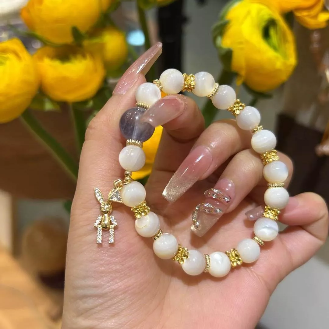 水晶手鍊 天然水晶 白貝殼 藍螢石 客製化訂製 桃花 轉運 姻緣 招財