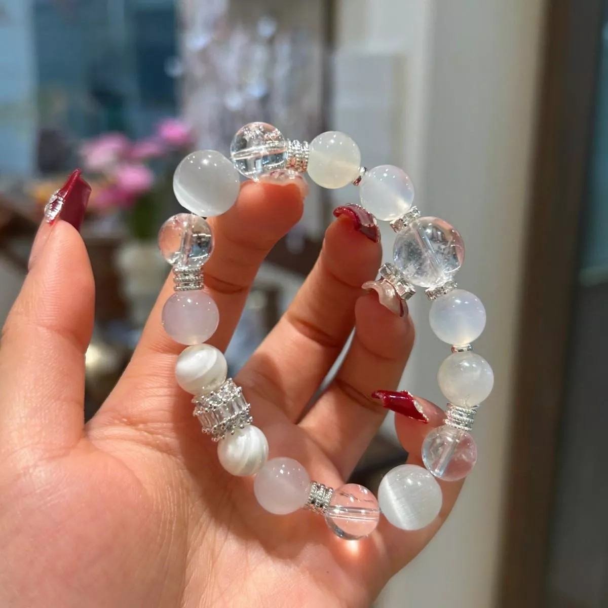 水晶手鍊 天然水晶 白水晶五 客製化訂製 桃花 轉運 姻緣 招財