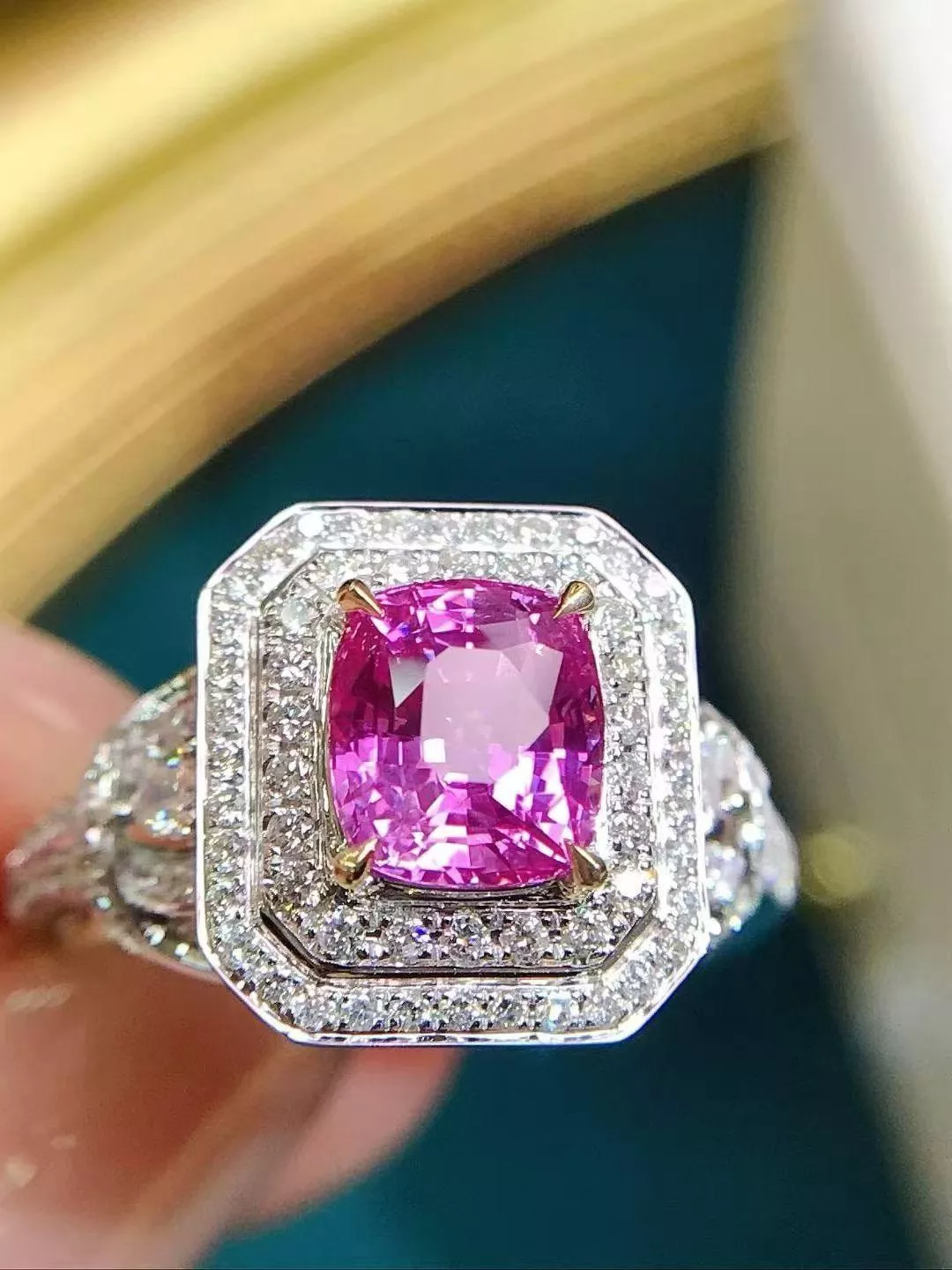 無燒粉色藍寶石戒指 1.67克拉 18k金配鑲 0.54克拉鑽石 台北門市 CG-729