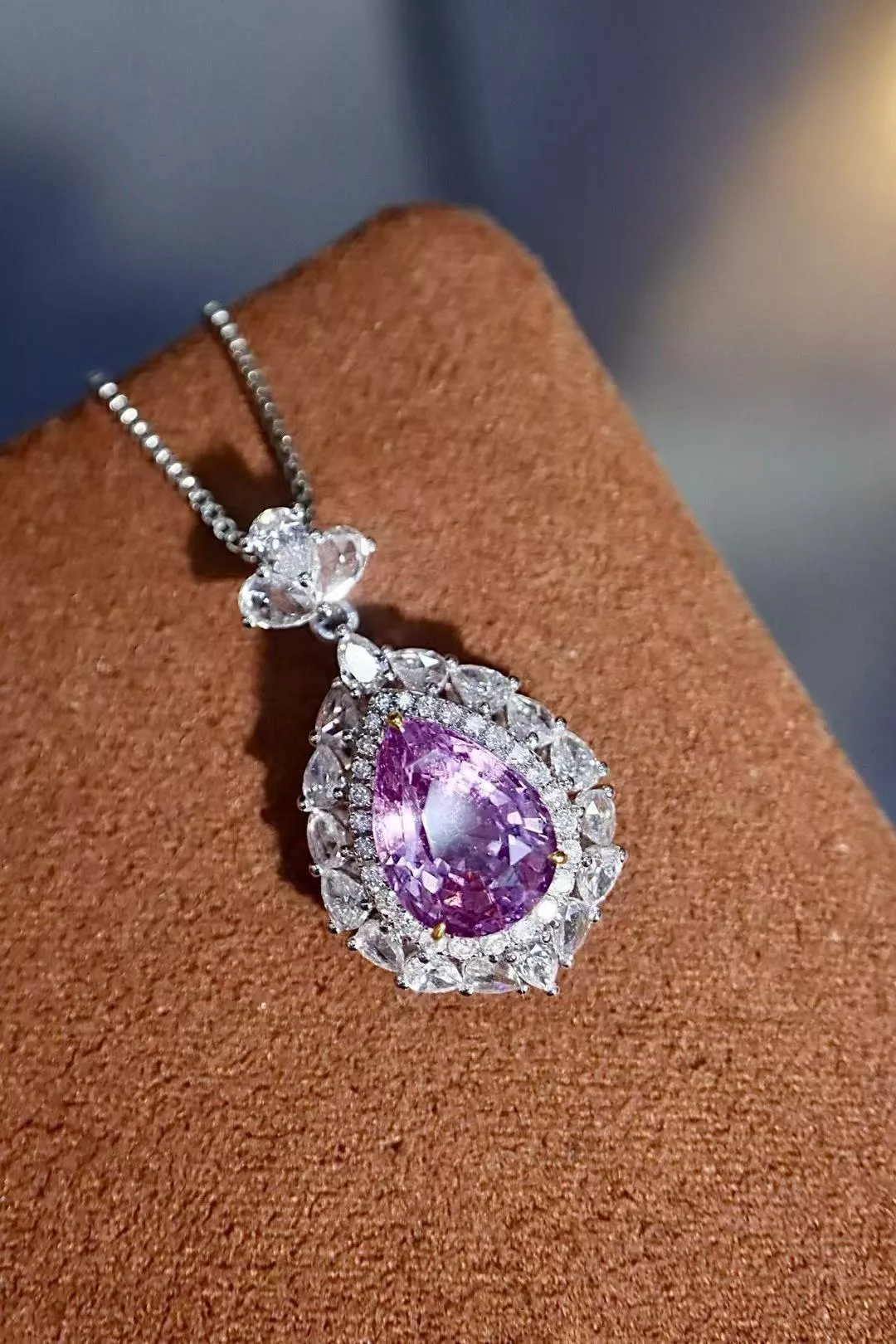 無燒帕帕拉恰吊墜  3.49克拉  18k金配鑲 0.91克拉鑽石 台北門市 CG-787