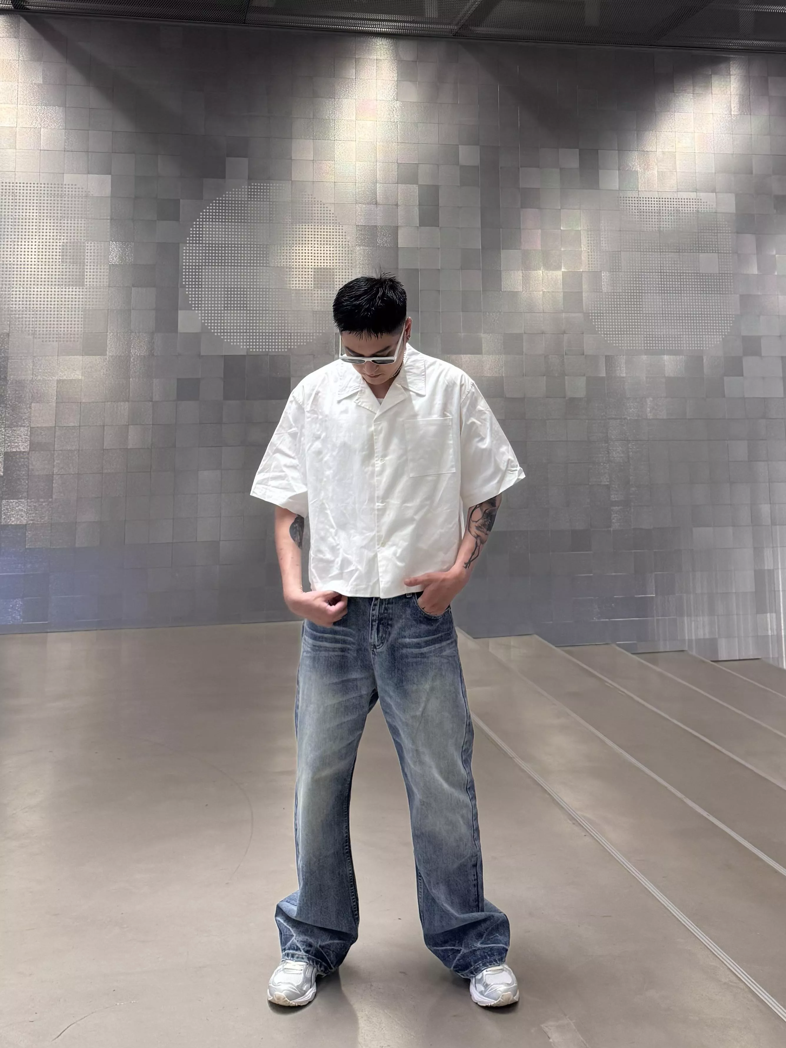 棉料短版古巴襯衫（白）