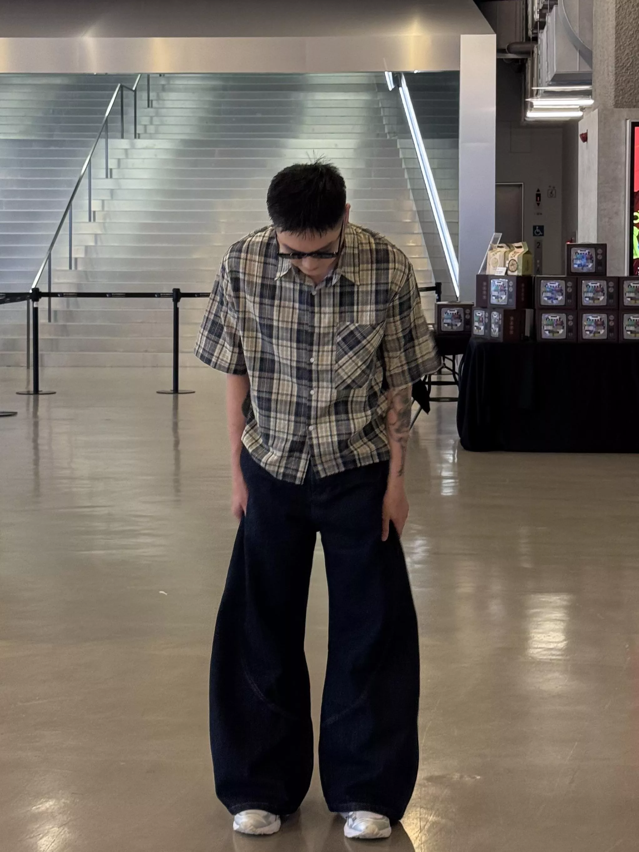 短版復古格紋襯衫（藍）