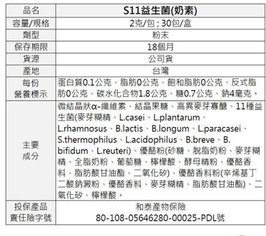 【台酒TTL】S11益生菌(奶素)(30包/盒)