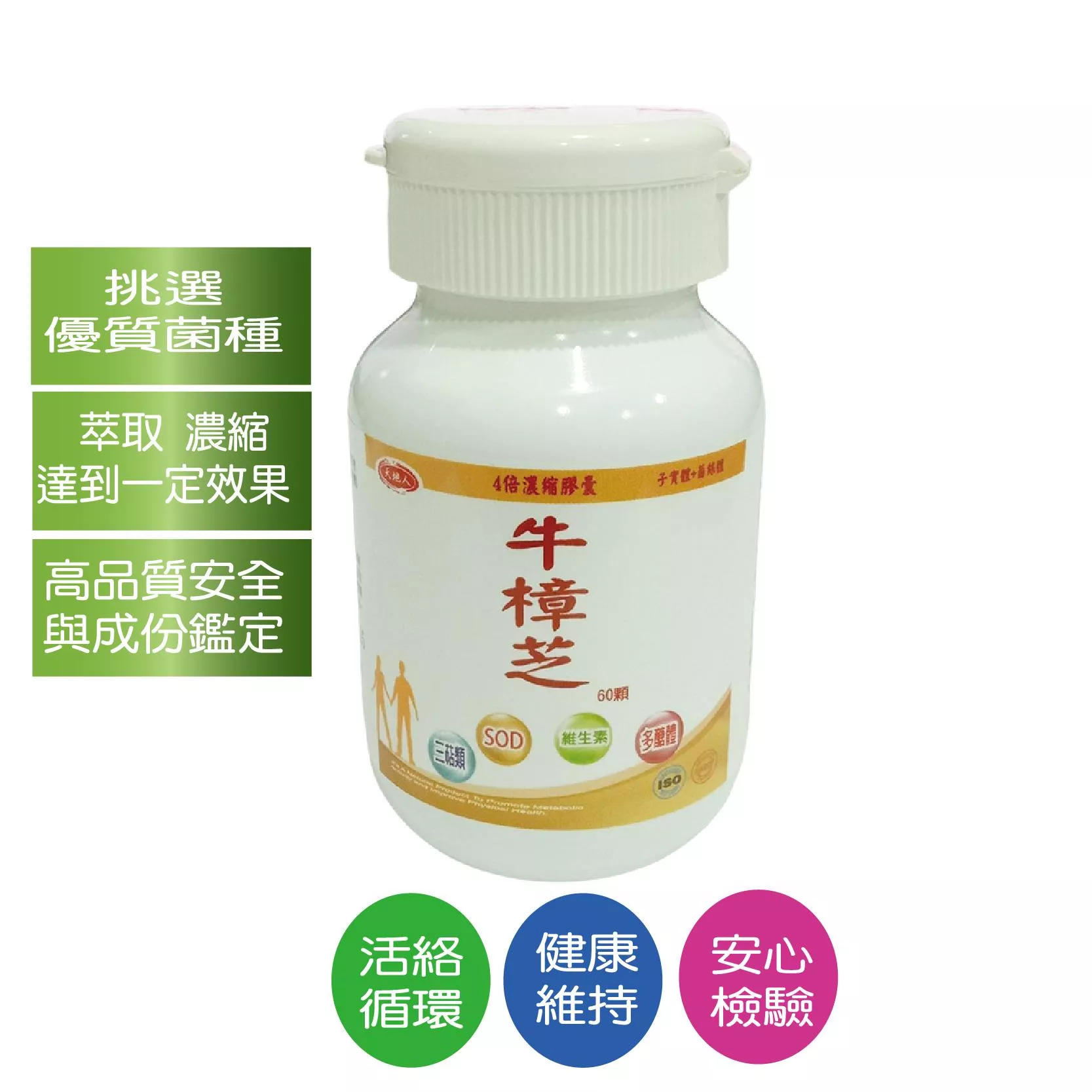 牛樟芝 樟芝王 4倍濃縮 單方牛樟芝子實體+菌絲體膠囊 每顆都有感 膠囊 天地人樟芝王 60顆/瓶 調整體質