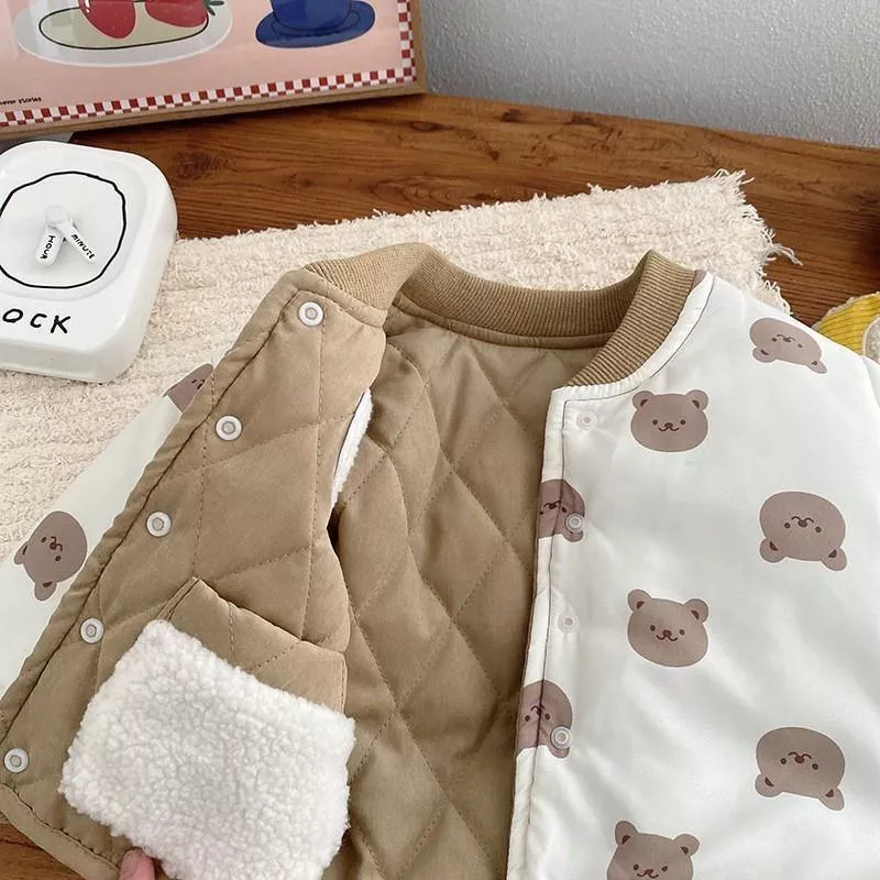 [現貨] 菱格紋小熊雙面穿外套