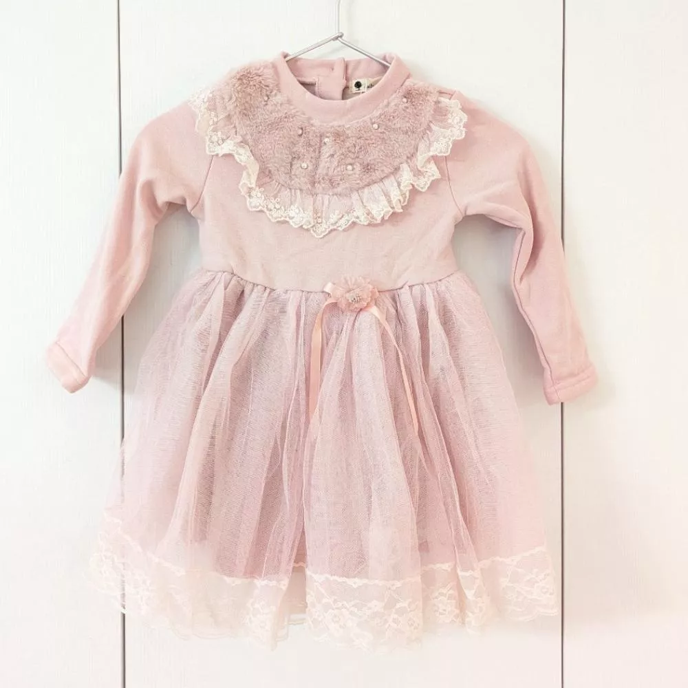 優雅珍珠刷毛洋裝