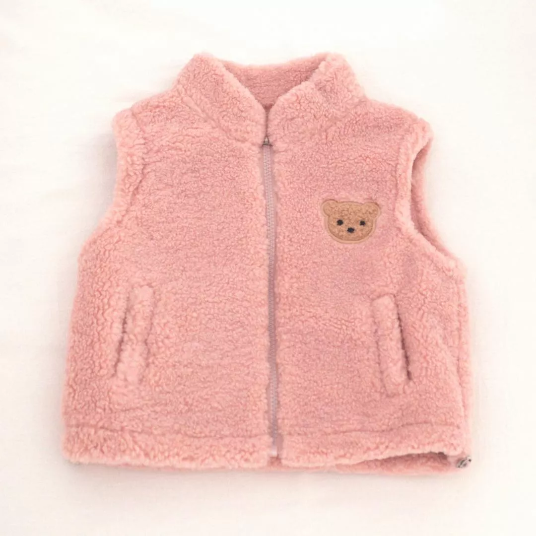 大熊頭毛絨背心(粉)