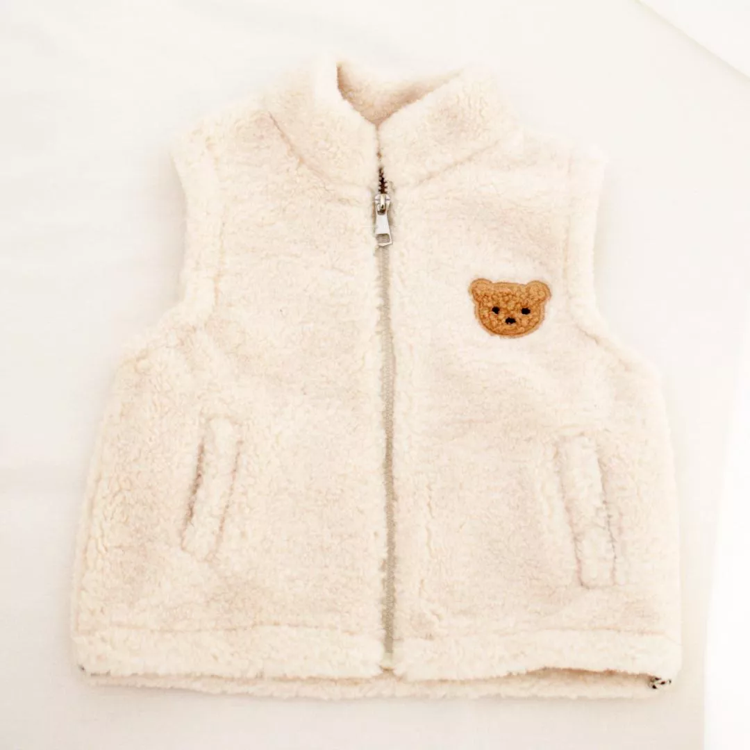 大熊頭毛絨背心(奶油白)