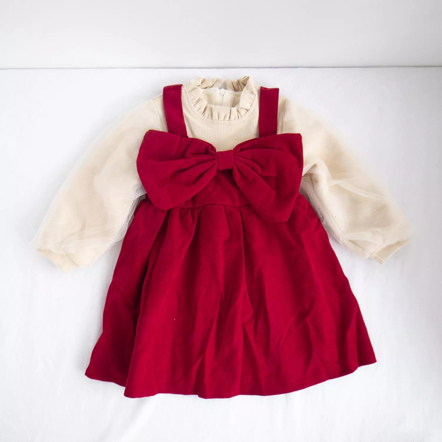 大蝴蝶結花領加絨洋裝