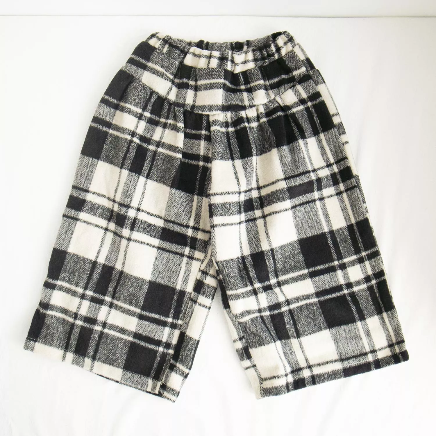 黑白格毛呢寬口褲