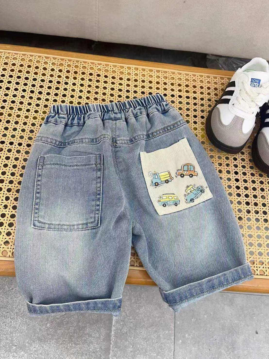 韓版可愛汽車口袋彈性牛仔褲